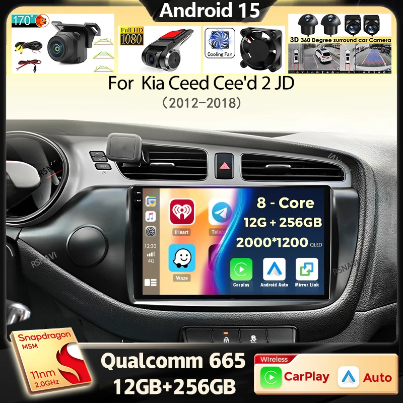 

Android 15 Carplay Auto Car Radio For Kia Ceed Cee'd 2 JD 2012-2018 Navigation GPS Multimidia Video Player Audio Head Unit Wifi