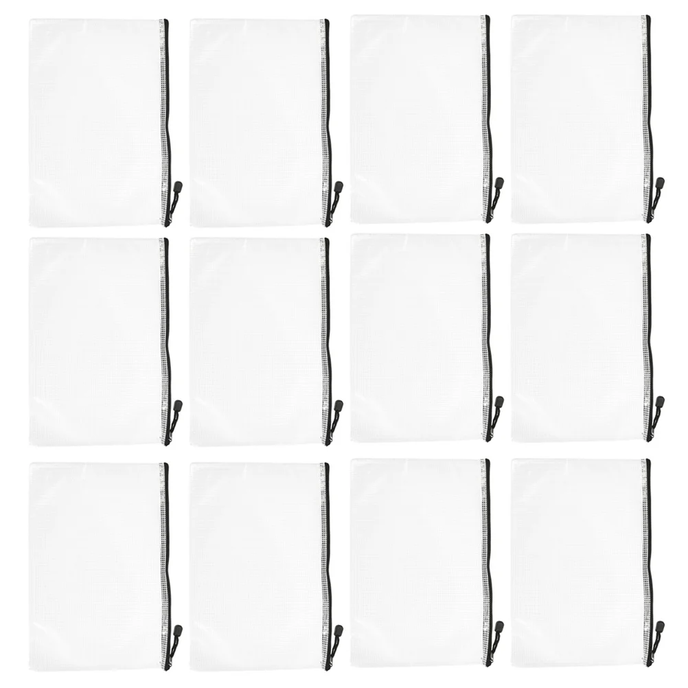 

15Pcs Black PVC Zipper Pouch Clear Mesh Design File Organizer Reusable Storage Bag for Office School Stationery Cosmetics