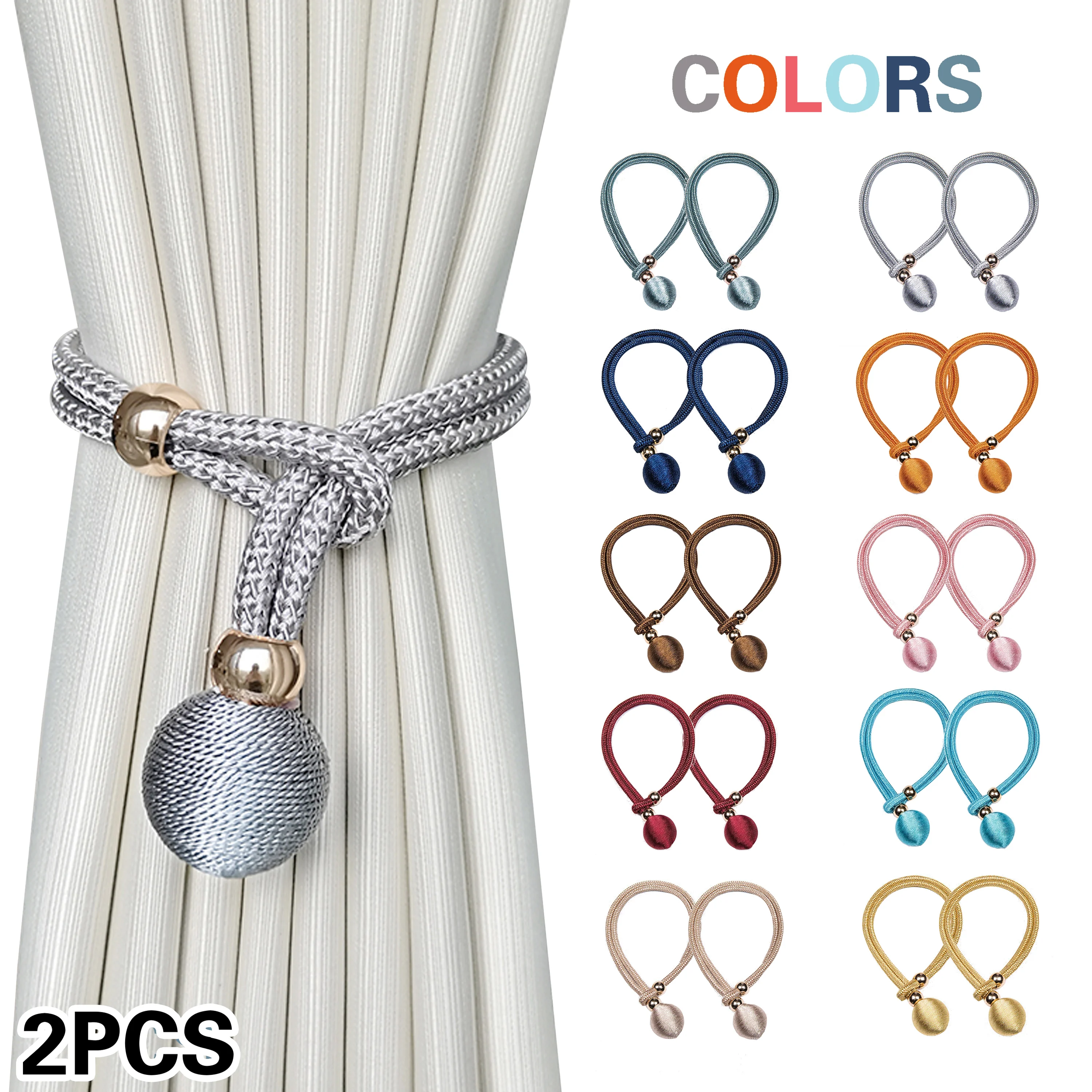 2pcs Adjustable Deluxe French Ball Curtain Ties, durable, easy to install, no drilling required, For bedroom, living room