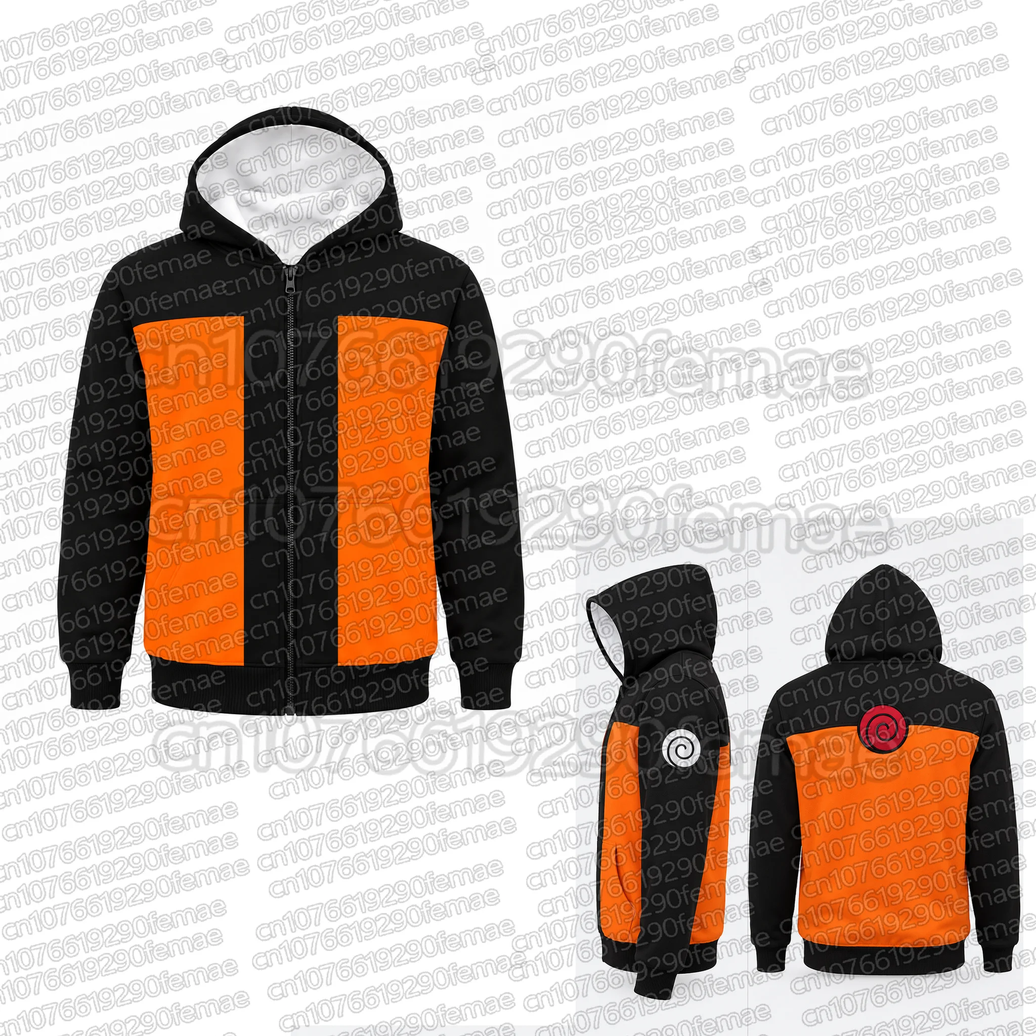 Kids Black Orange Ninja Style Zip Up Hoodie Anime Inspired Cosplay Costume Hooded Sweatshirt Streetwear Jacket for Girls Boys