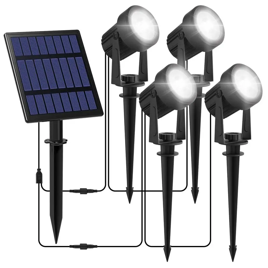 

Уличные прожекторы, солнечные ландшафтные светильники 4-в-1, водонепроницаемые, кабель 9,8 футов, 5 Вт, 3000 мАч, автоматическое включение/выключение от заката до рассвета, регулируемое крепление на стену