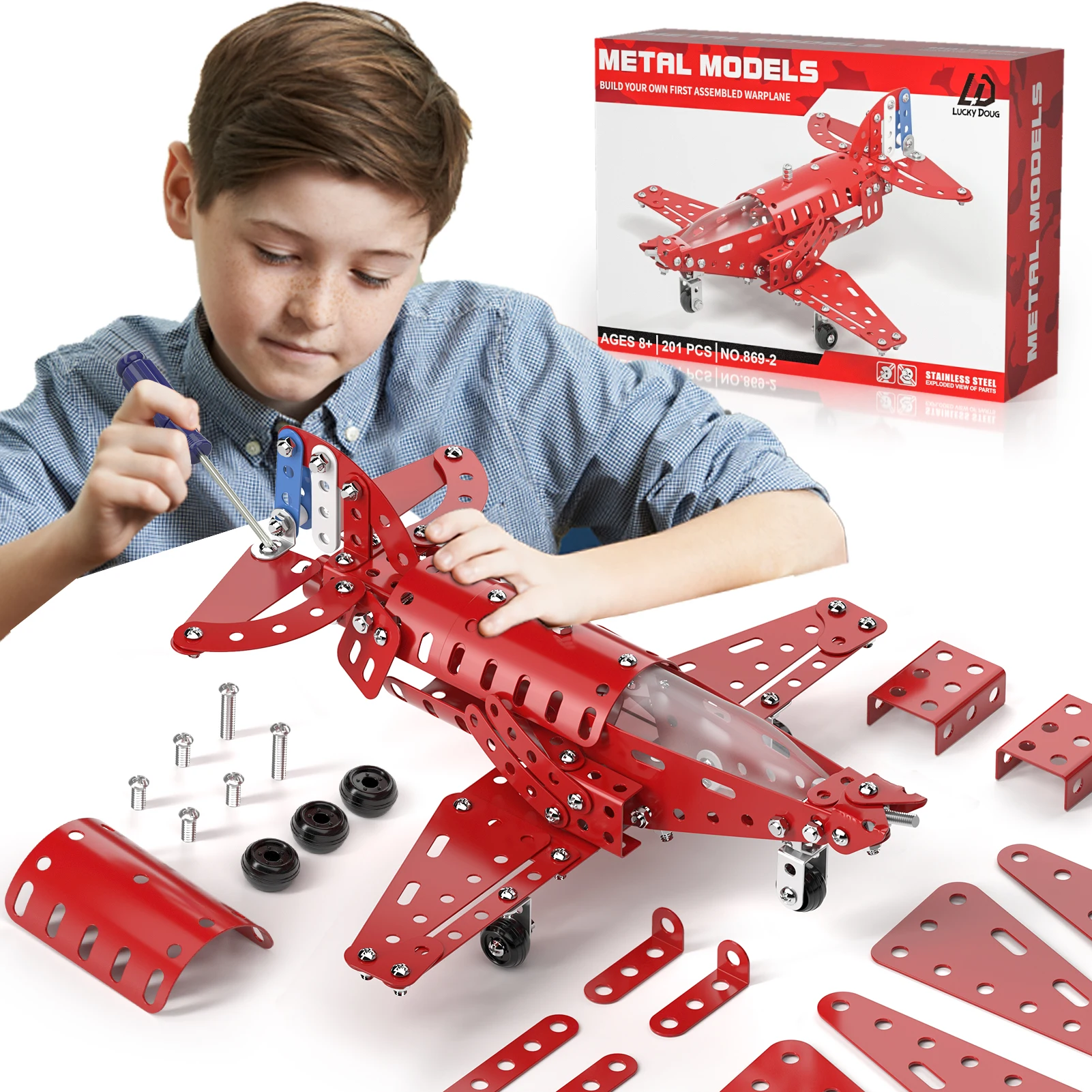 Metal Building Blocks Hurricane Fighter Model Toys Kids Screws Nuts Metal Fighter Children Puzzle Assembly Toys Birthday Gifts