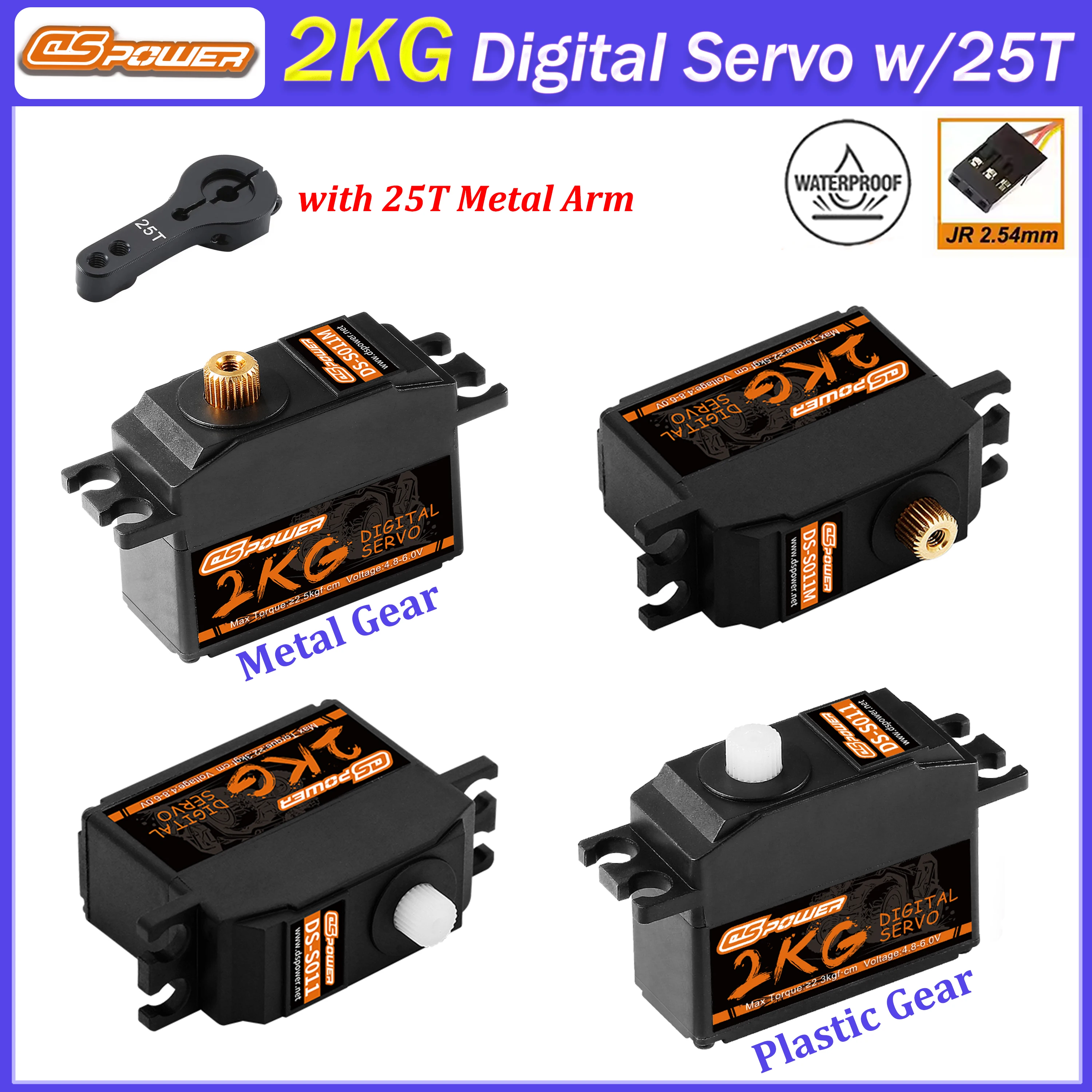 DSPOWER 2KG Wasserdichter Digitaler Servo mit 25T Arm Kunststoff/Metall Getriebe Kernmotor Servos für 1/12 1/14 RC Auto Crawler Flugzeug Wltoys