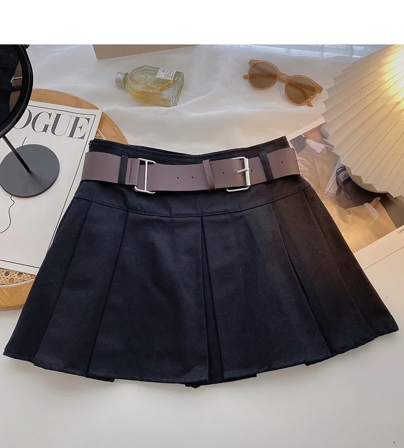 Skirts for Kids Pleated 2023 Solid Color New All Match High Waist A-Line Belt Fashion Cotton Soft Beautiful Casual