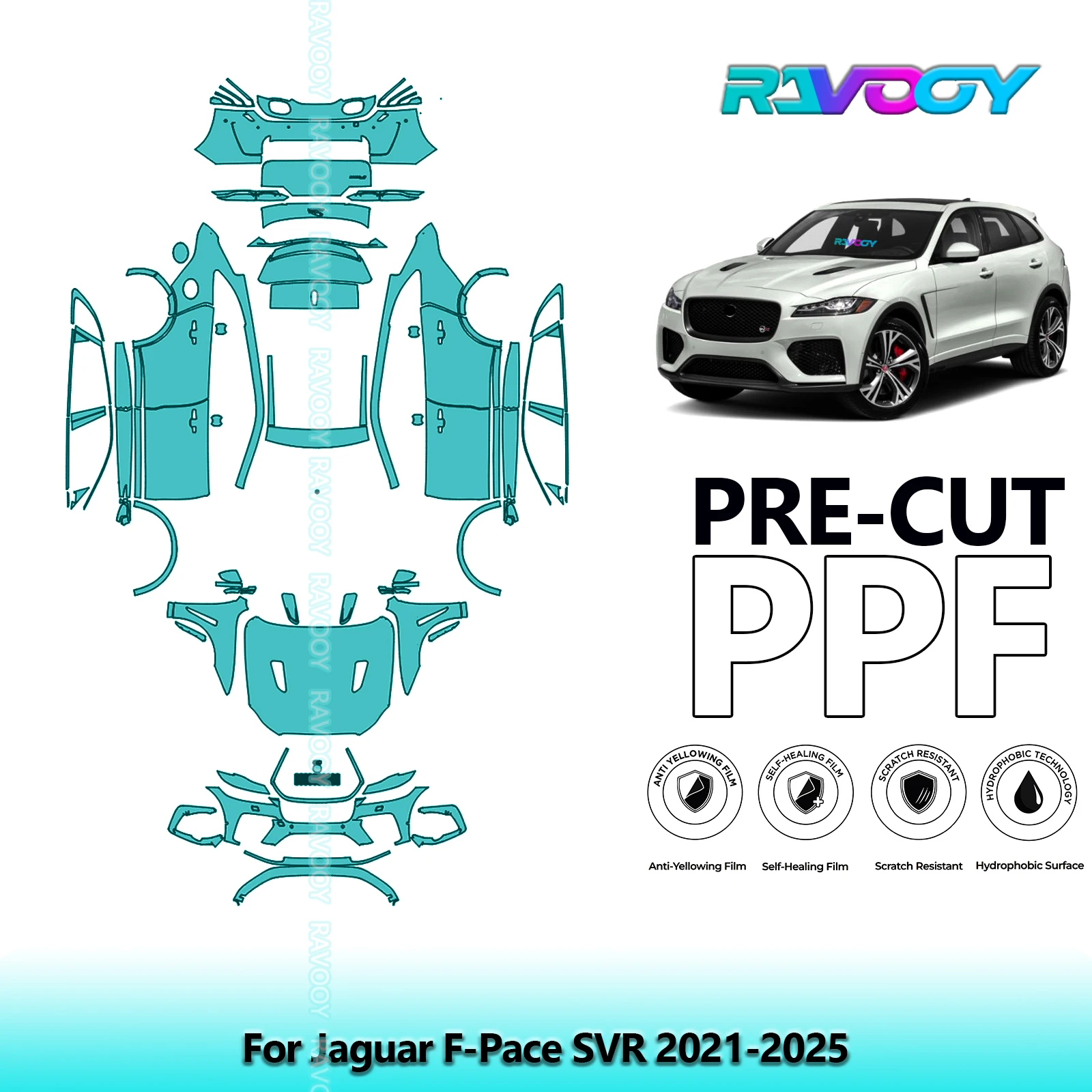 

Для Jaguar F-Pace SVR 2021-2025 8,5 Mil предварительно вырезанный прозрачный бюстгальтер полный автомобиль PPF защитная пленка для краски