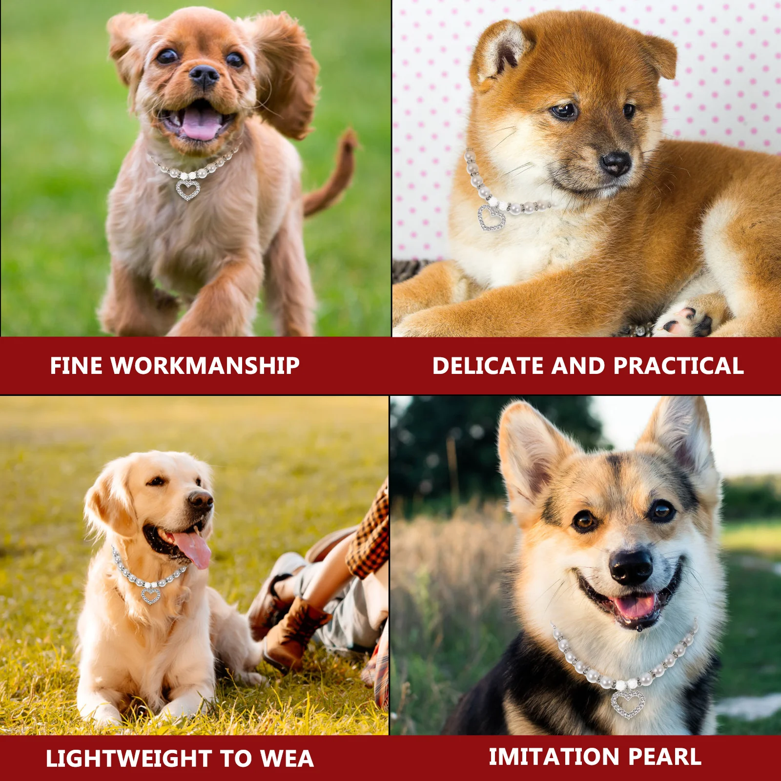 

White Pearl Necklace Adjustable Rhinestones Thick Pet Collar Durable Comfortable Eco Friendly Dog Necklace Puppy Collar Pet