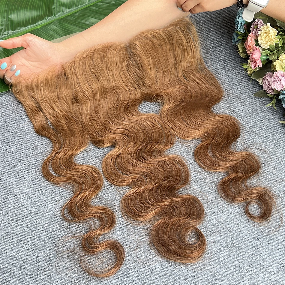 Body Wave #4 Brown Color 13x4 Transparent Lace Frontal Human Hair Bleached Knots Preplucked Invisible Lace Closure Virgin Hair