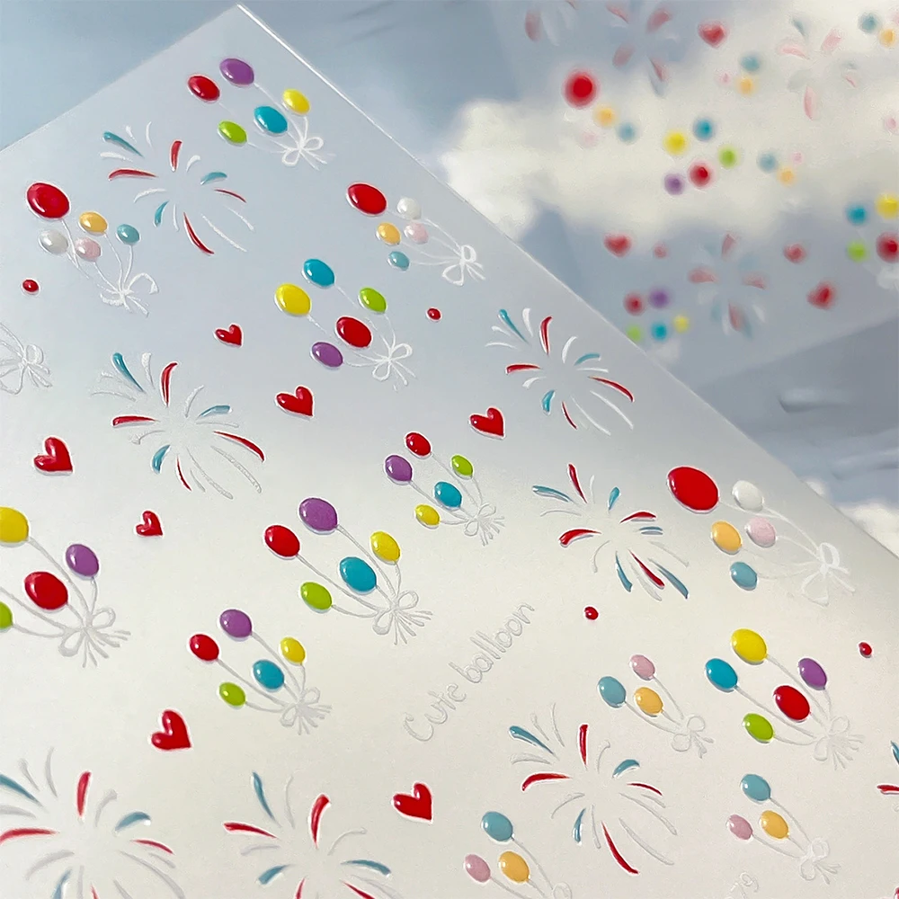 1 vel 3D Jelly Ballon Vuurwerken Nail Art Stickers Nieuwjaar Handgeschilderde Ballon Nail Decal Sfeer Decor manicure Decal