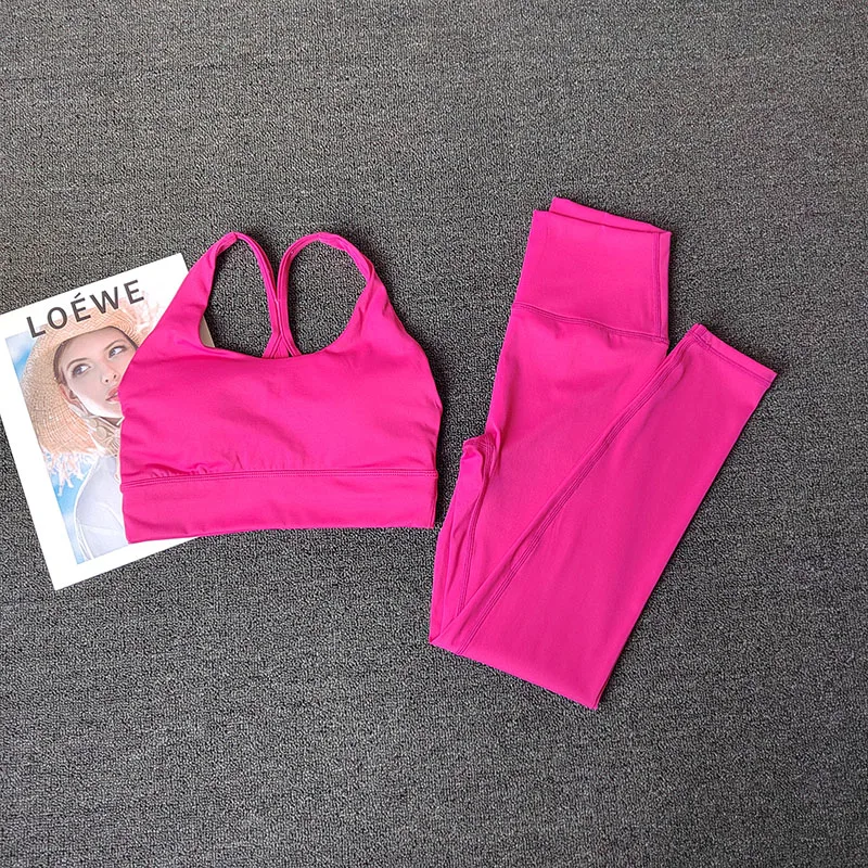 Yoga-Anzug mit hochtaillierten, hüfthebenden Leggings und Sport-BH-Set, schöner Rücken, stoßfester, festem Cup, Sportunterwäsche für Outdoor-Fitness. – Detail 7