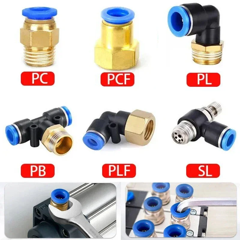 Pneumatic Air Connector Fitting PC PCF/PL/PLF 4mm 6mm 8mm Thread 1/8 1/4  3/8 1/2  Hose Fittings Pipe Quick Connectors