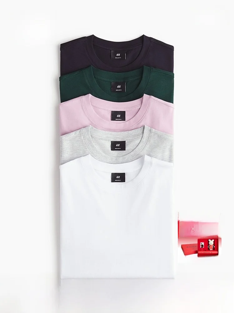 

Мужские повседневные футболки H&M с коротким рукавом, 5 шт., весенние, базовые, с круглым вырезом, дышащие, удобные, универсальные, для ношения под одеждой