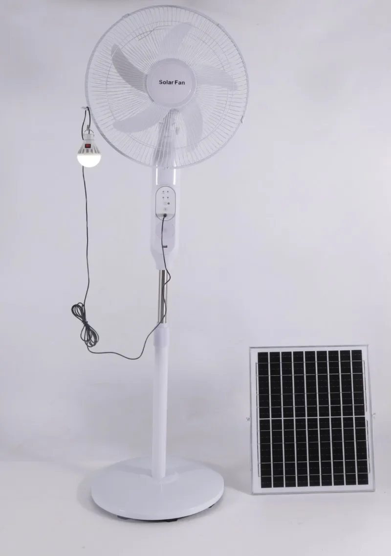 Years Warranty 25W Solar Energy Fan Rechargeable with Lithium Battery Brushless Motor Solar Stand Fan With Led Bulbs