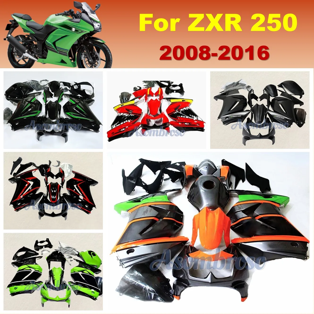 

Брендовый комплект обтекателей для Ninja 250 ZX250 2008 2009 2010 2011 2012 2013 2014 2016 ZXR250 EX250 08-16 Новые обтекатели мотоциклов