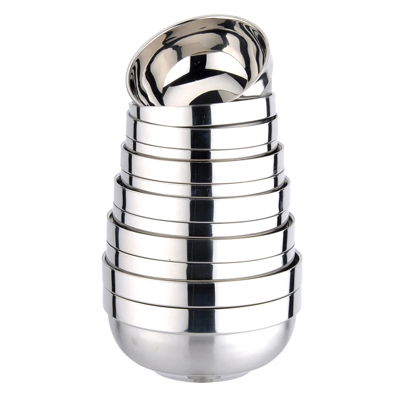 Anti Scalding Bowls Stainless Steel Double-layer Thick Durable Soup Rice Bowls Kindergarten Children\'s Canteen Bowl