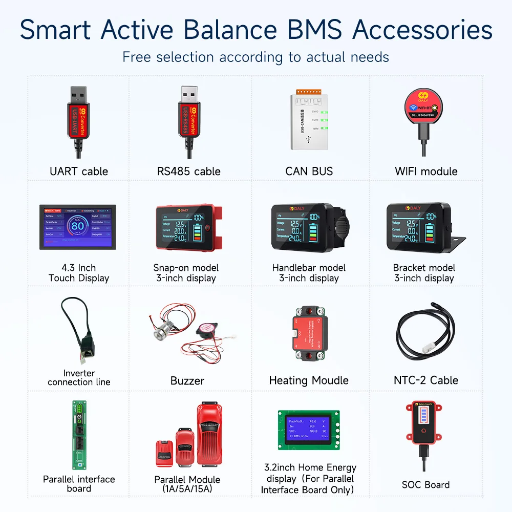 Умный аксессуар BMS, Bluetooth, кабель UART RS485, плата питания CANbus, ЖК-диспенсер для изменения 8S 10s 13s 14s 16S 20S BMS 100BALANCE