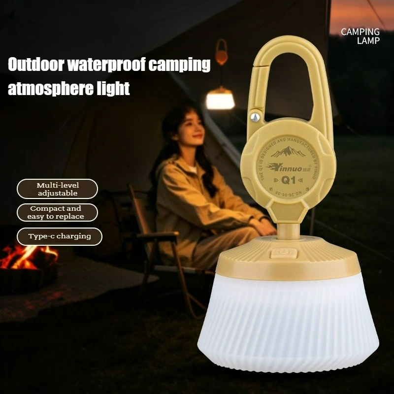 Retractable LED Camping Lamp IPX4 Waterproof Tent Light Type-C Rechargeable Outdoor Hook Portable Emergency Light