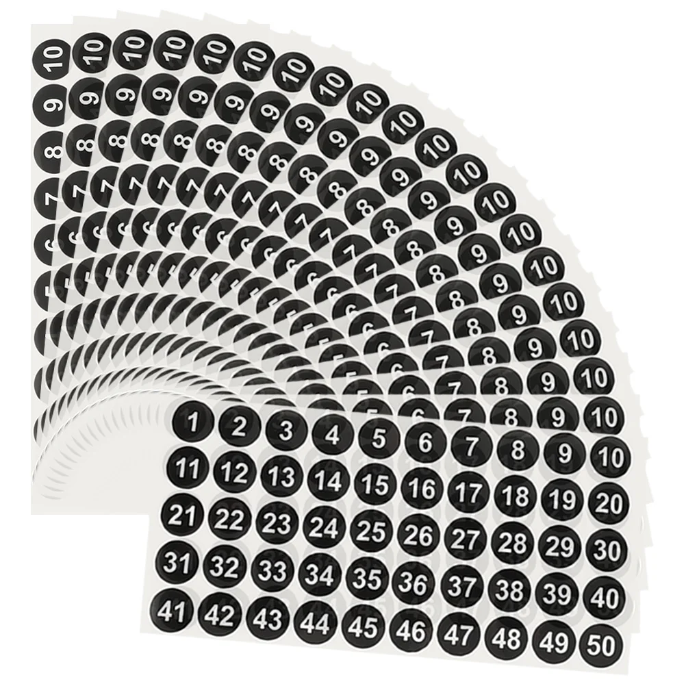 

20 Sheets Number Stickers 1-50 Round Digital Labels Adhesive Number Signs for Classification Office School Use Identification