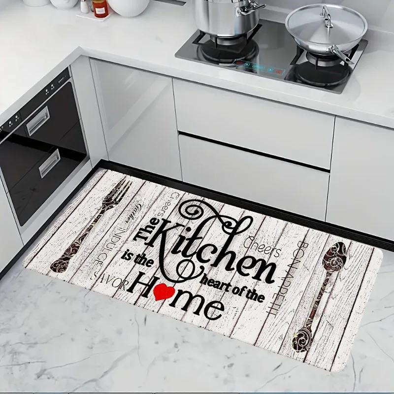 1pc tableware kitchen decoration carpet, non-slip machine washable flannel floor mat, suitable for hallway door kitchen