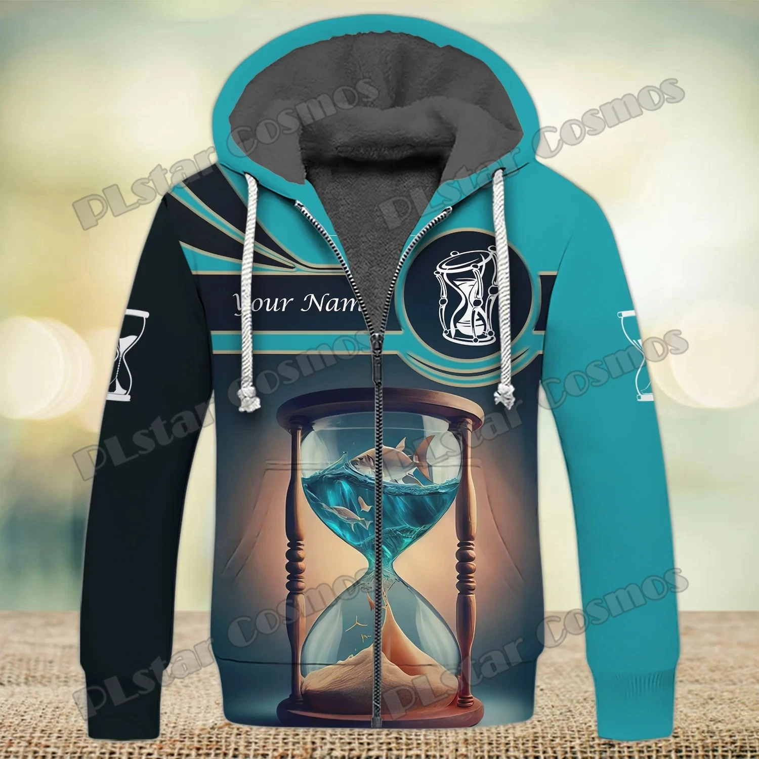 Sand Clock Pattern Personalized Name 3D Printed Men's Fleece zipper Hoodies Unisex Winter Warm thicken Zip Jacket Coat AAA16
