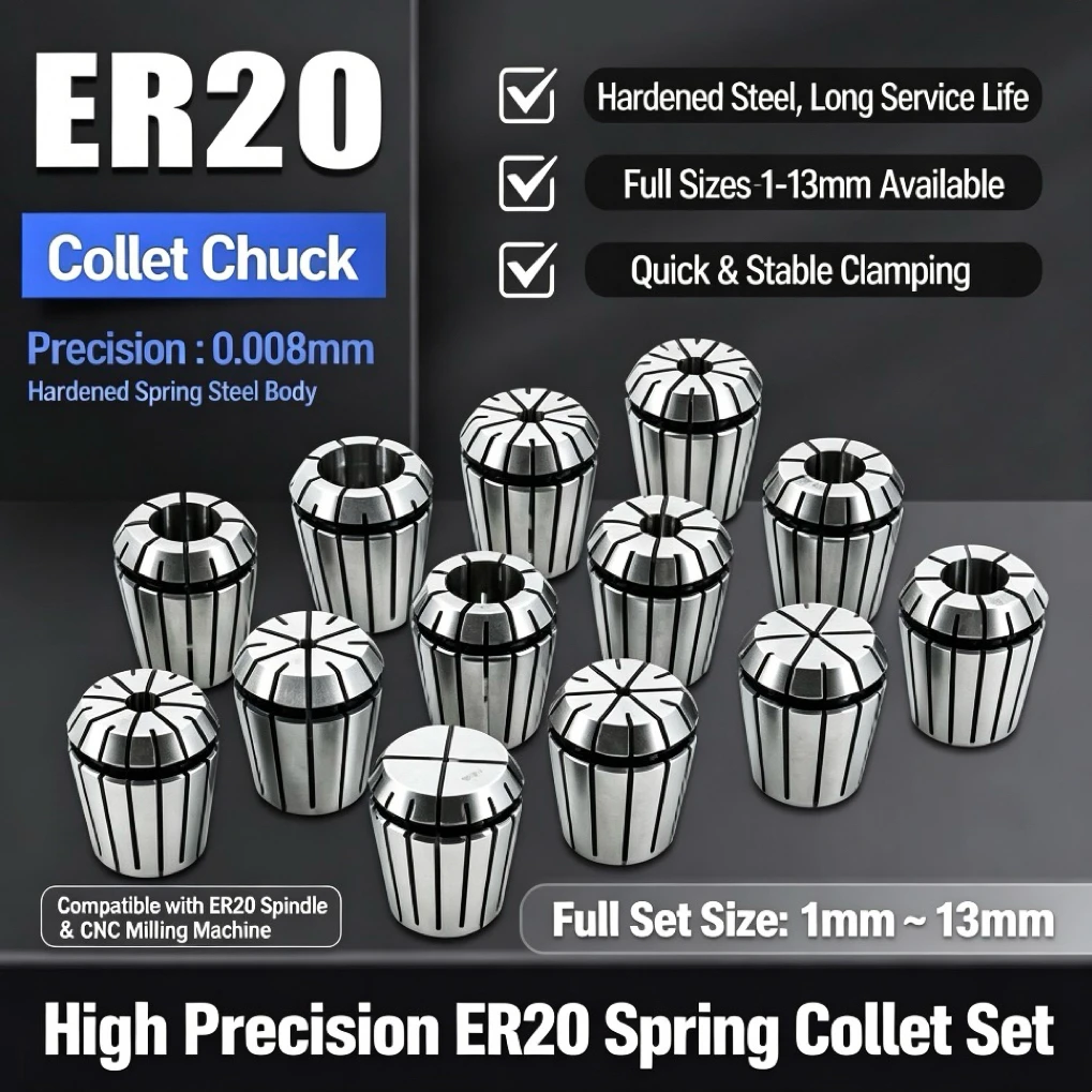 ER20 Collet Clamping Tool Collets 1-13mm Drill Chuck Milling Tool Milling Cutter Tool Holder Bracket Tool For ER20 Spindle Motor