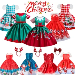 Red Christmas Costume For Kids Girls Party Dresses Cartoon Santa Claus Snowflake Princess Dresses Children Cosplay Xmas Vestidos