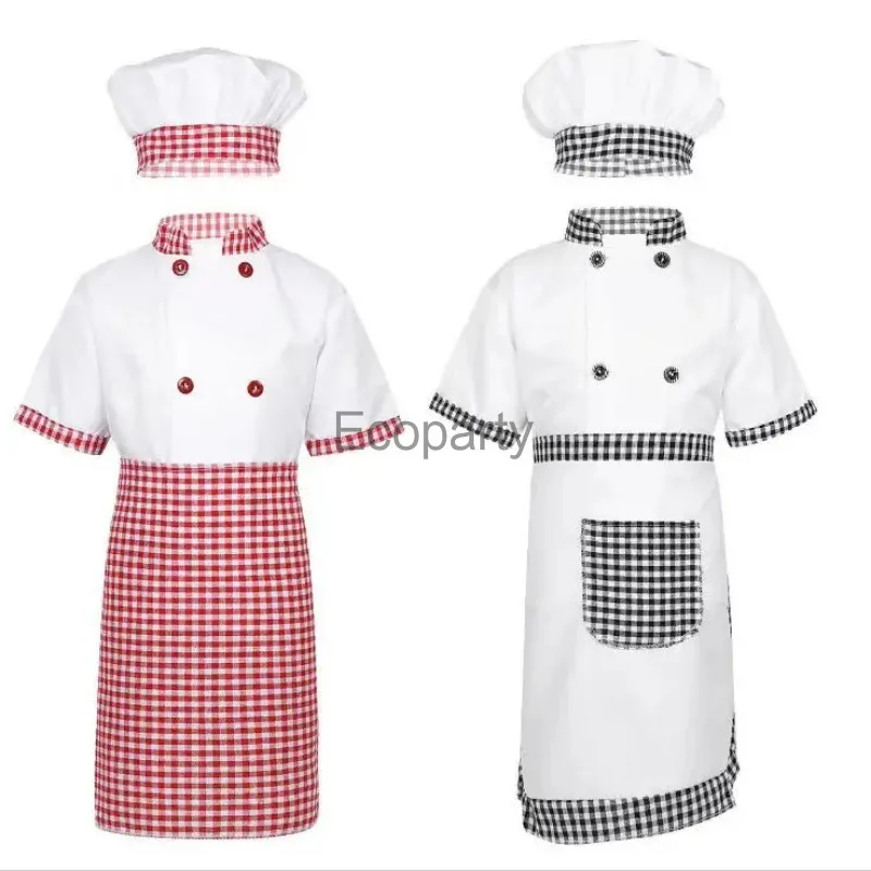 Kids Cook T-shirt Chef Uniform Kinderen Keuken Hoed Cap Werkjassen Restaurant Halloween Prestaties Stage Party Cosplay Kostuum