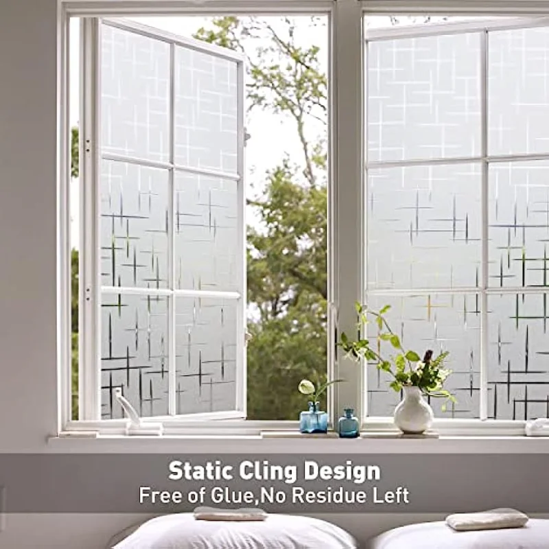D9 Frosted Privacy Film for Cross Glass Windows Self Static Adhesive Frosted Decorative Window Stickers Home Bathroom Curtains