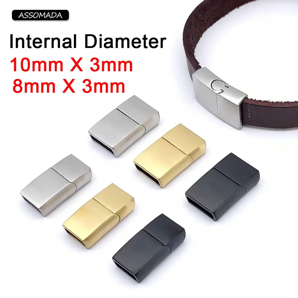 Otwór 10x3mm 8x3mm zapięcia magnetyczne ze stali nierdzewnej na bransoletki liny DIY skórzany sznur złącze klamra elementy do wyrobu biżuterii