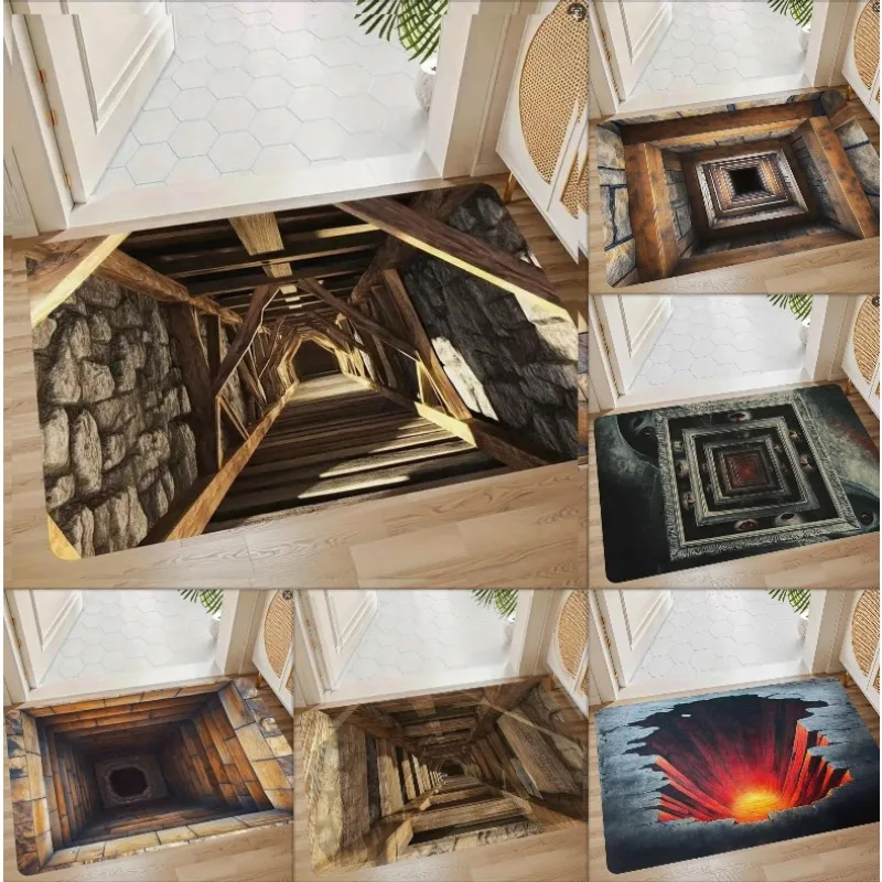 2D Front Door Mat Indoor Outdoor Entrance Optical Illusion Rug Ground Crack Illusion Rug Easy Clean Entryway Mat Home Decor