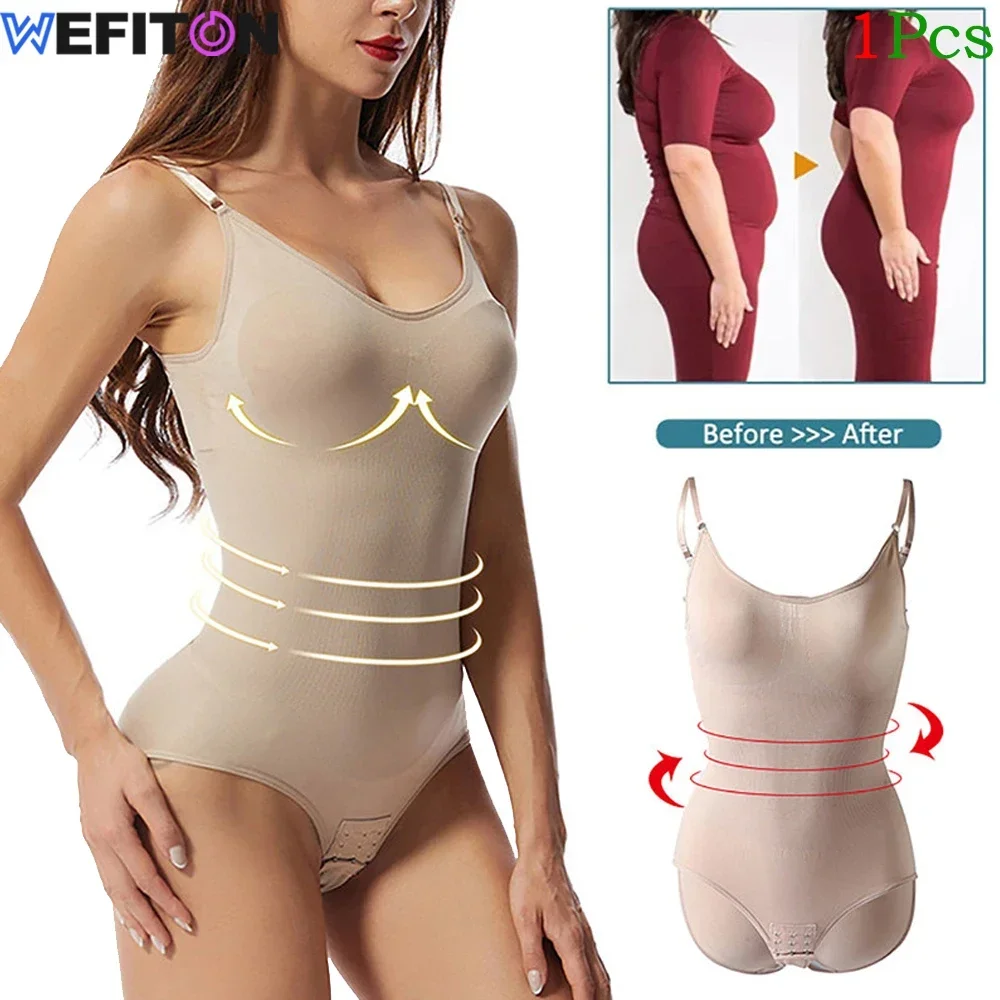 1Pcs Women Bodysuit Tops Shapewear Seamless Tummy Control Slimming Waist V Neck Sculpting Jumpsuits Trainer Stomach Body Shaper