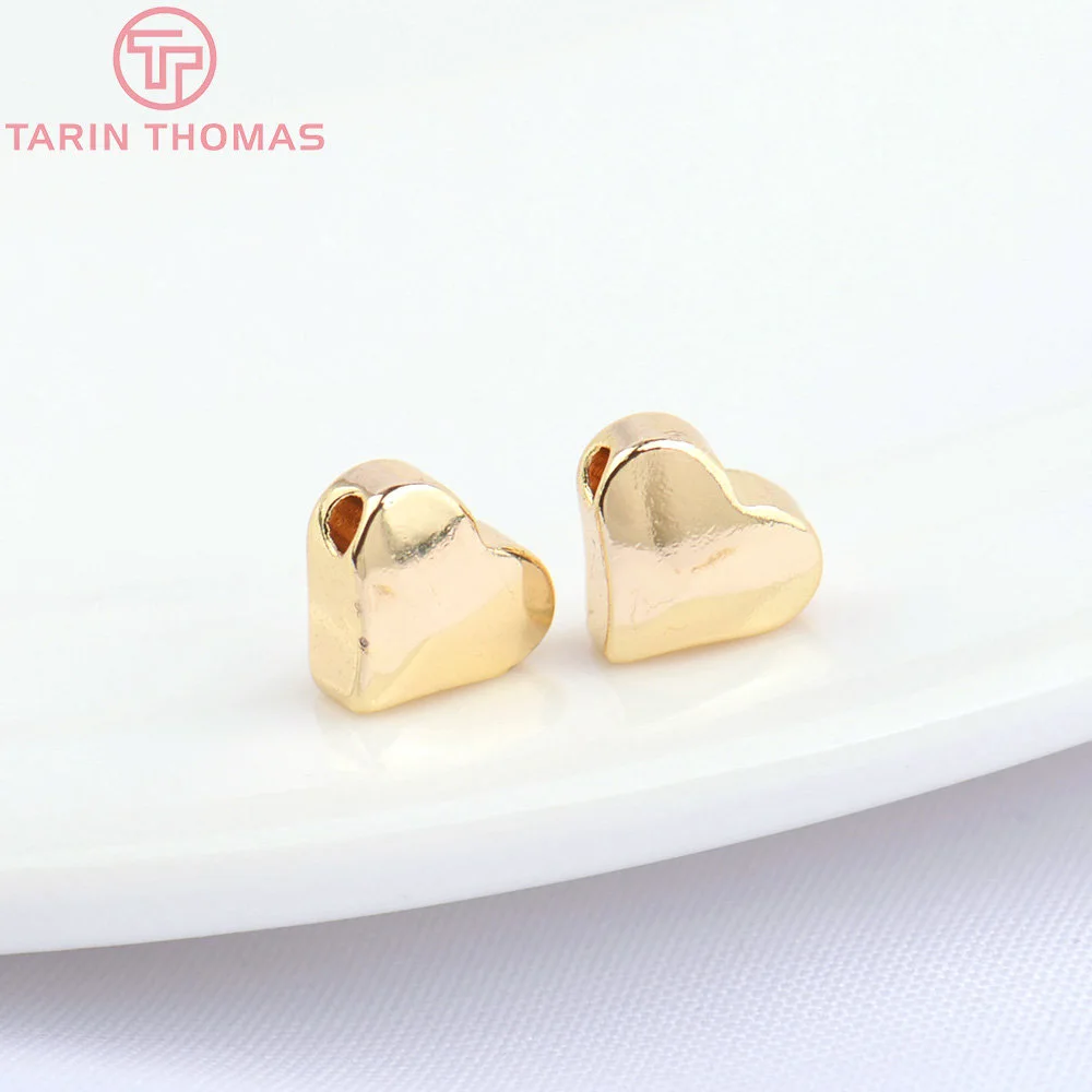 (2814)20 Chiếc 5X6MM Độ Dày 3MM Vàng 24K Màu Đồng Thau Mạ Trái Tim Vòng Tay Hạt Cao Cấp chất Lượng Tự Làm Phụ Kiện Trang Sức