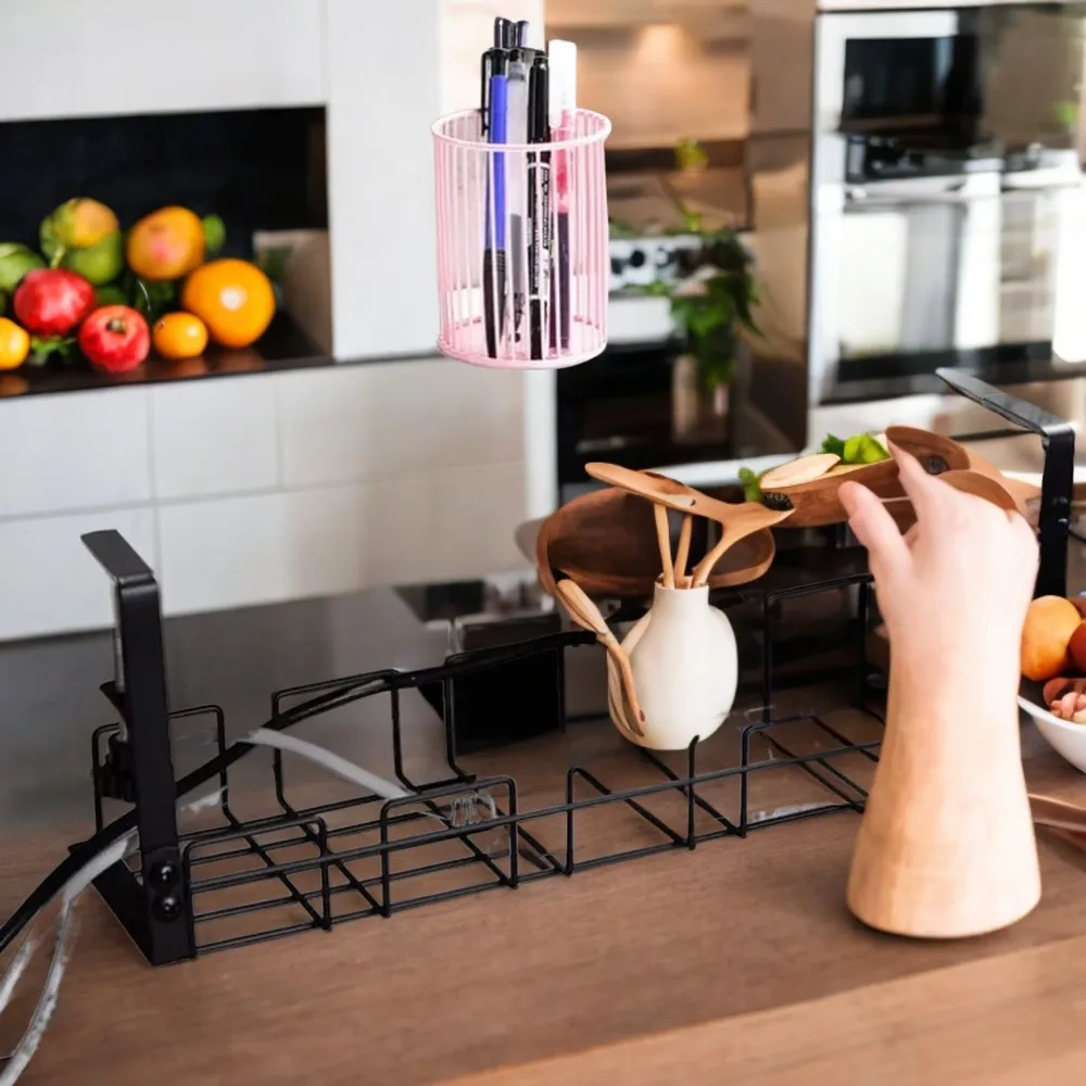 Metal Cable Management Tray Under Table Rack for Office Desk - Adjustable Wire Organizer for Punching Kitchen Accessories