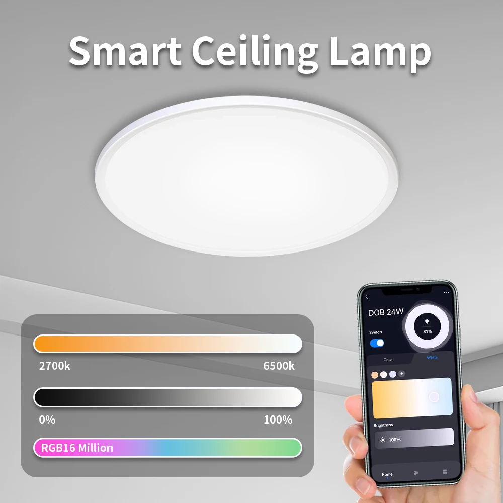 TNCE 24W Tuya WIFI+Bluetooth Smart Ceiling Light RGB LED Ceiling Lights Dimmable APP Control Work With Alexa Google Home