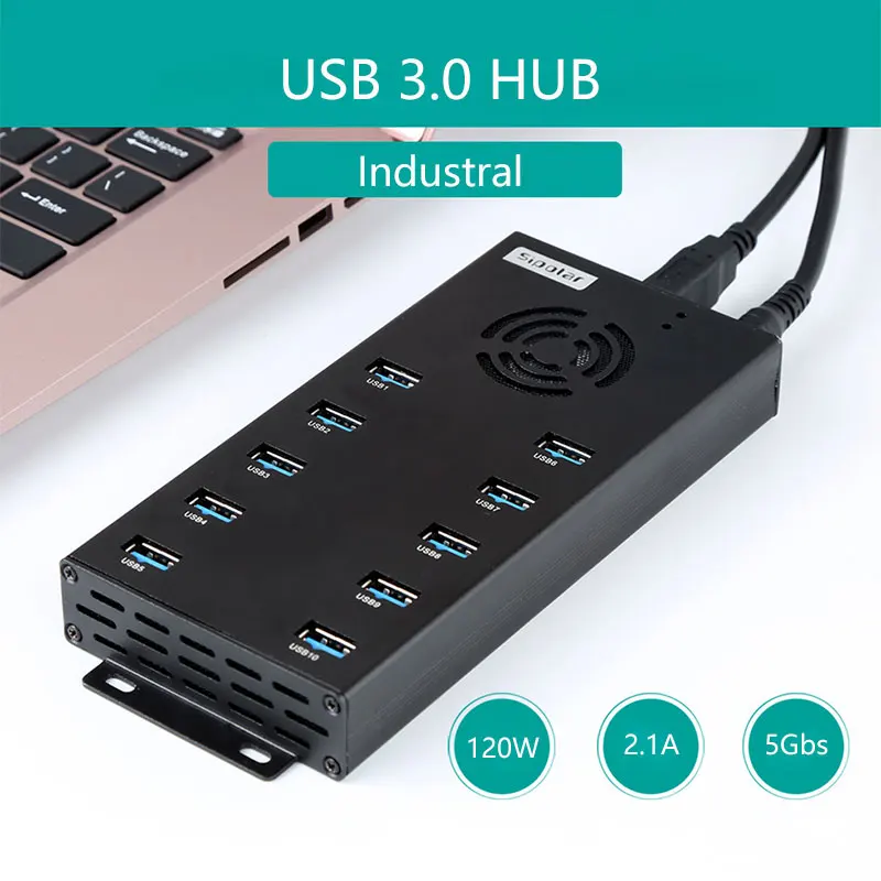 Superior Quality Industrial USB 3.0 Splitter With 10 Port Fast Charging Data Transfer USB3.0 Usb Hub With Power Adapter 12V 10A