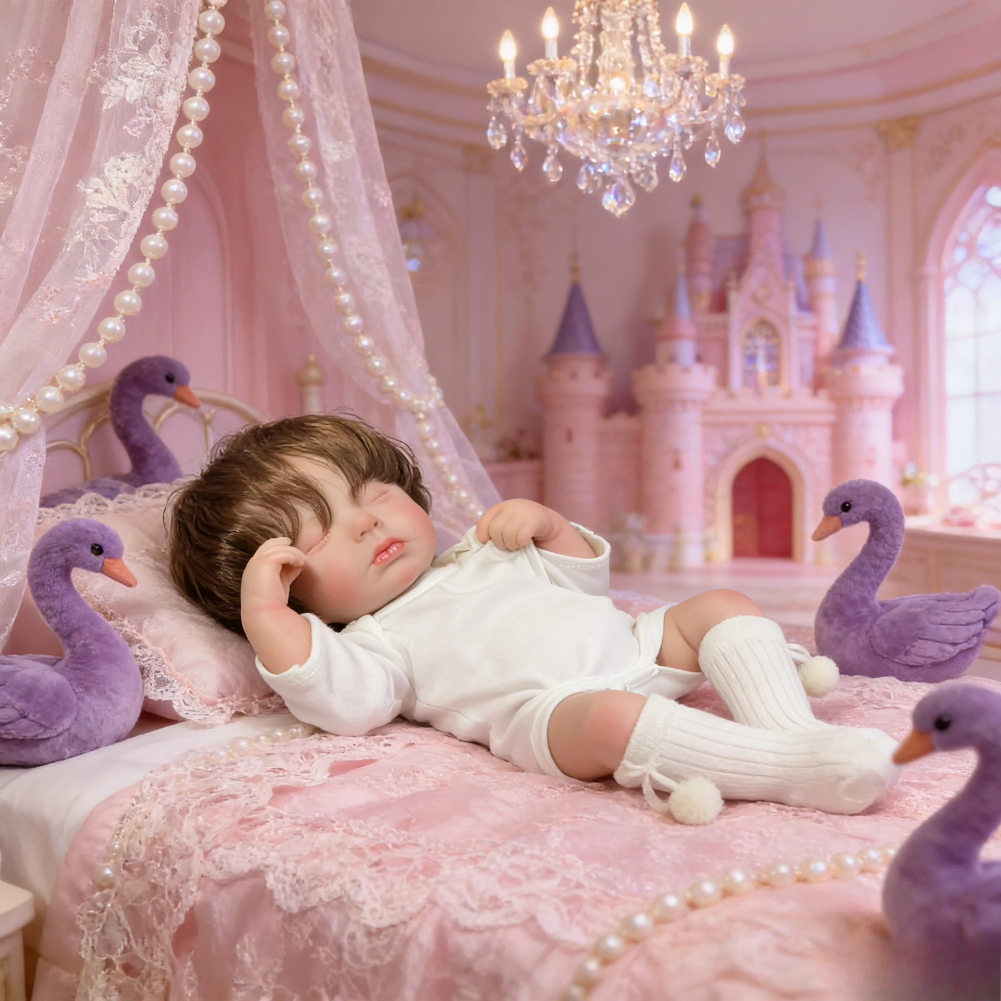 48 cm lebensechte wiedergeborene Babypuppe Loulou mit sichtbaren Adern zum Schlafen, voller Vinyl-Körper, Stoff, Hände, handgewurzeltes realistisches Haar