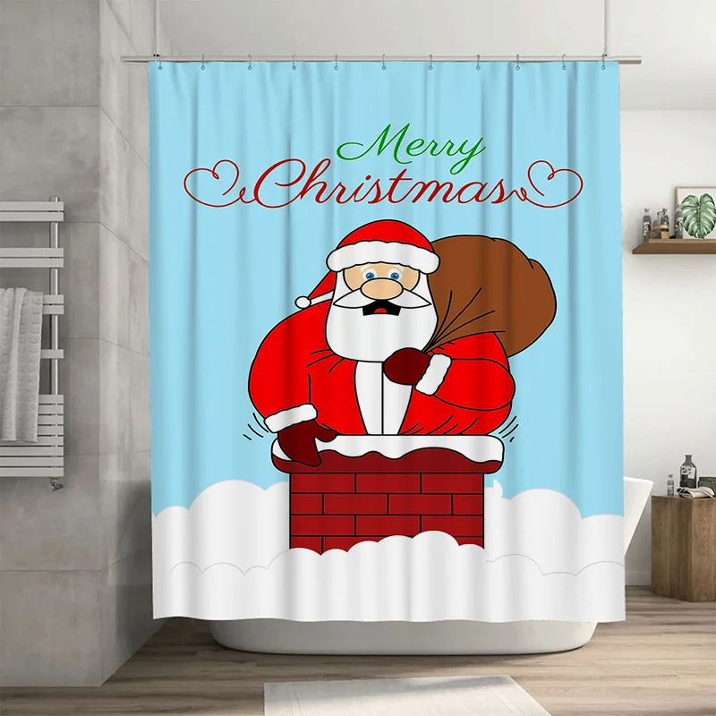 

Очаровательная рождественская занавеска для ванны с Санта-Клаусом Tuniu, праздничная занавеска для душа, милый забавный рождественский декор, домашняя ванная комната, настенная занавеска