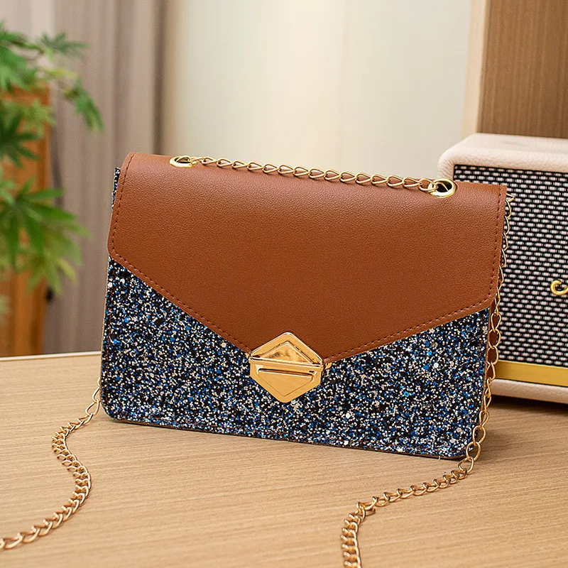 The Trendy Ladies Bags Are and Casual Sequins with Contrasting Color Chains, Lock Buckles, and Crossbody Small Square Bags