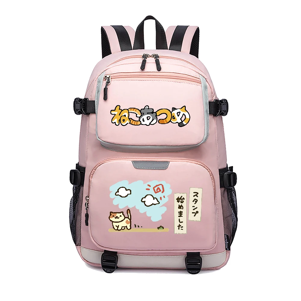 

Neko Atsume Kawaii School Bags Women Pink Bookbag Cartooon Car Travel Bagpack USB Charging Laptop Backpack Unisex Cute Rucksack