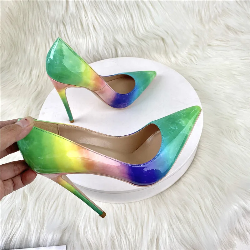 

Women Pumps Wedding Party Rhinestone 12CM Thin high heels Pointed Toe Shallow Slip-On Mixed Colors Women Shoes sexy multicolour