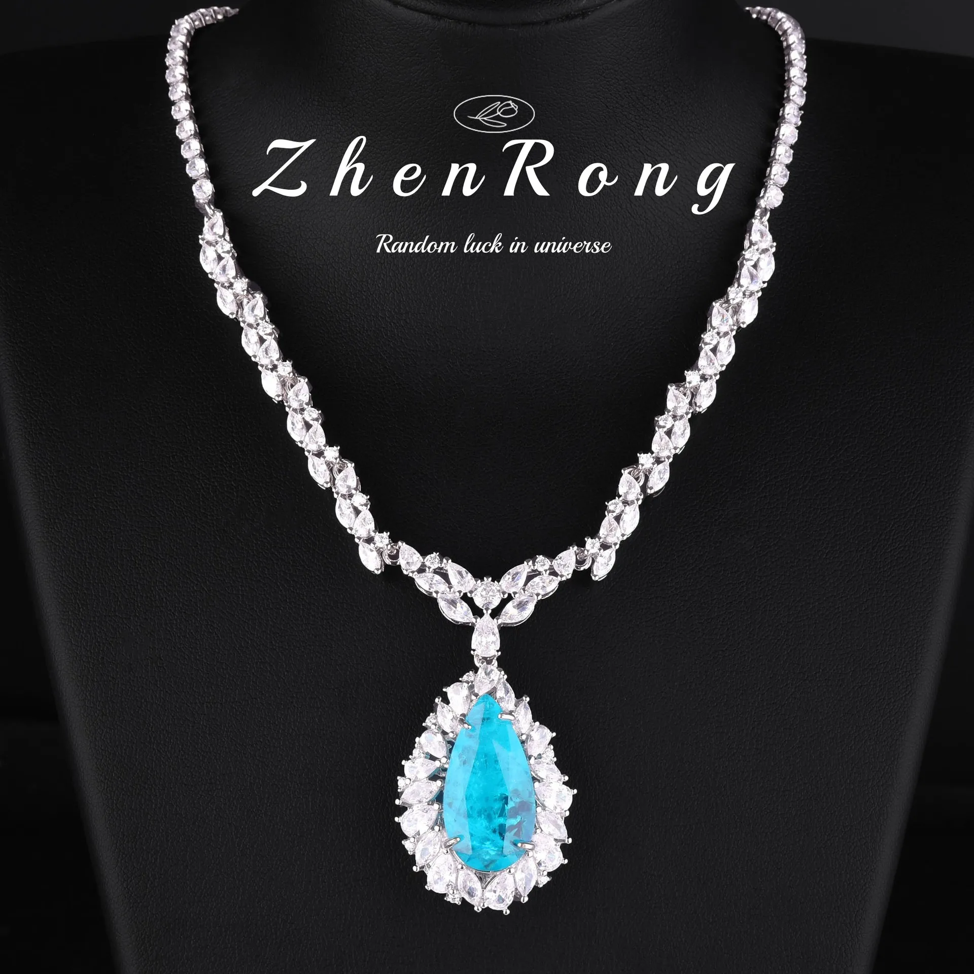 

Luxury Silver Color Paraiba Tourmaline Pendant Necklaces Ladies Exquisite Gemstone Statement Necklace Chokers Fine Jewelry