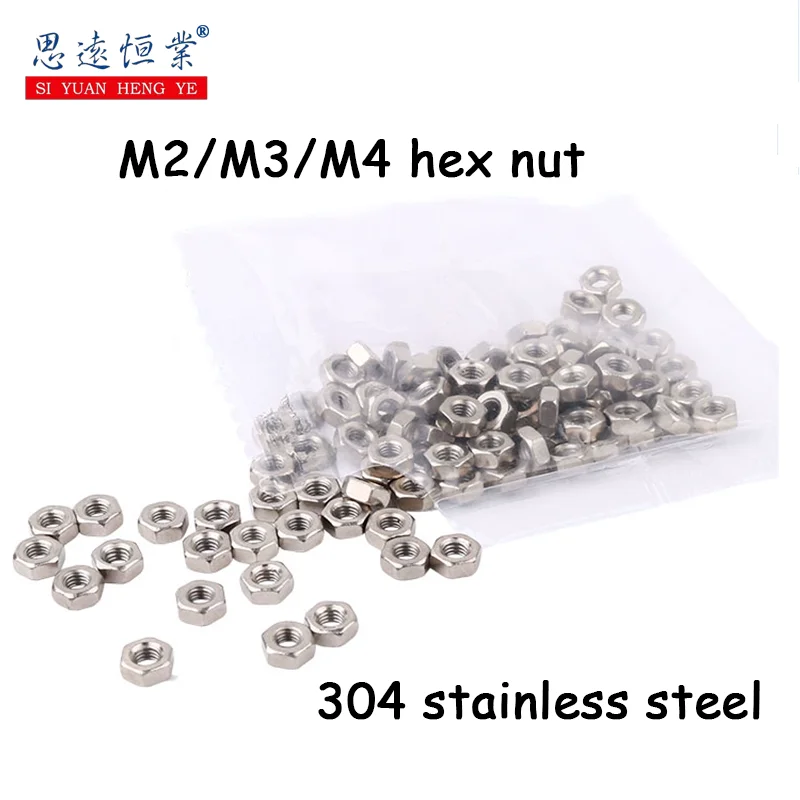 100pcs M2 M3 M4 nut hex nut bolt screw cap GB metric 304 high strength stainless steel