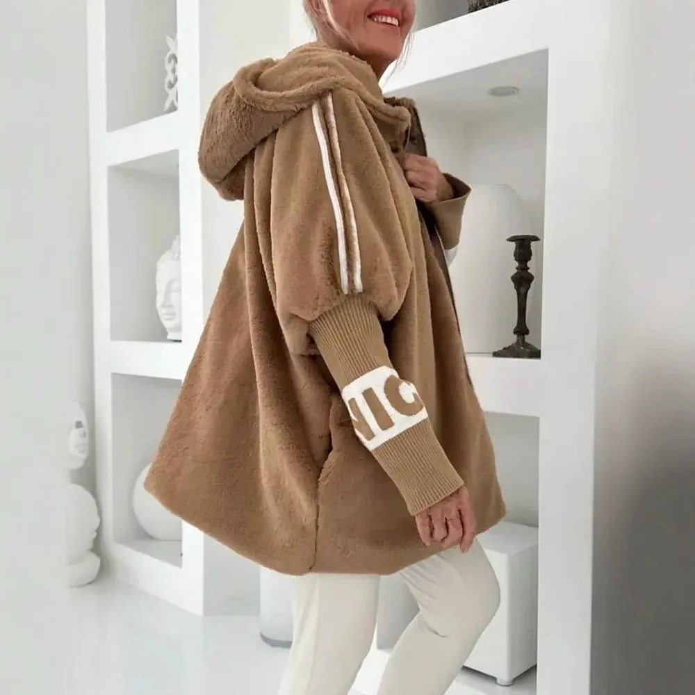 

Stand up Collar Loose Slimming Imitation Fur Women's Coat Asymmetric Design Warmth Bearing Short Length No Sleeve Princess Sl...