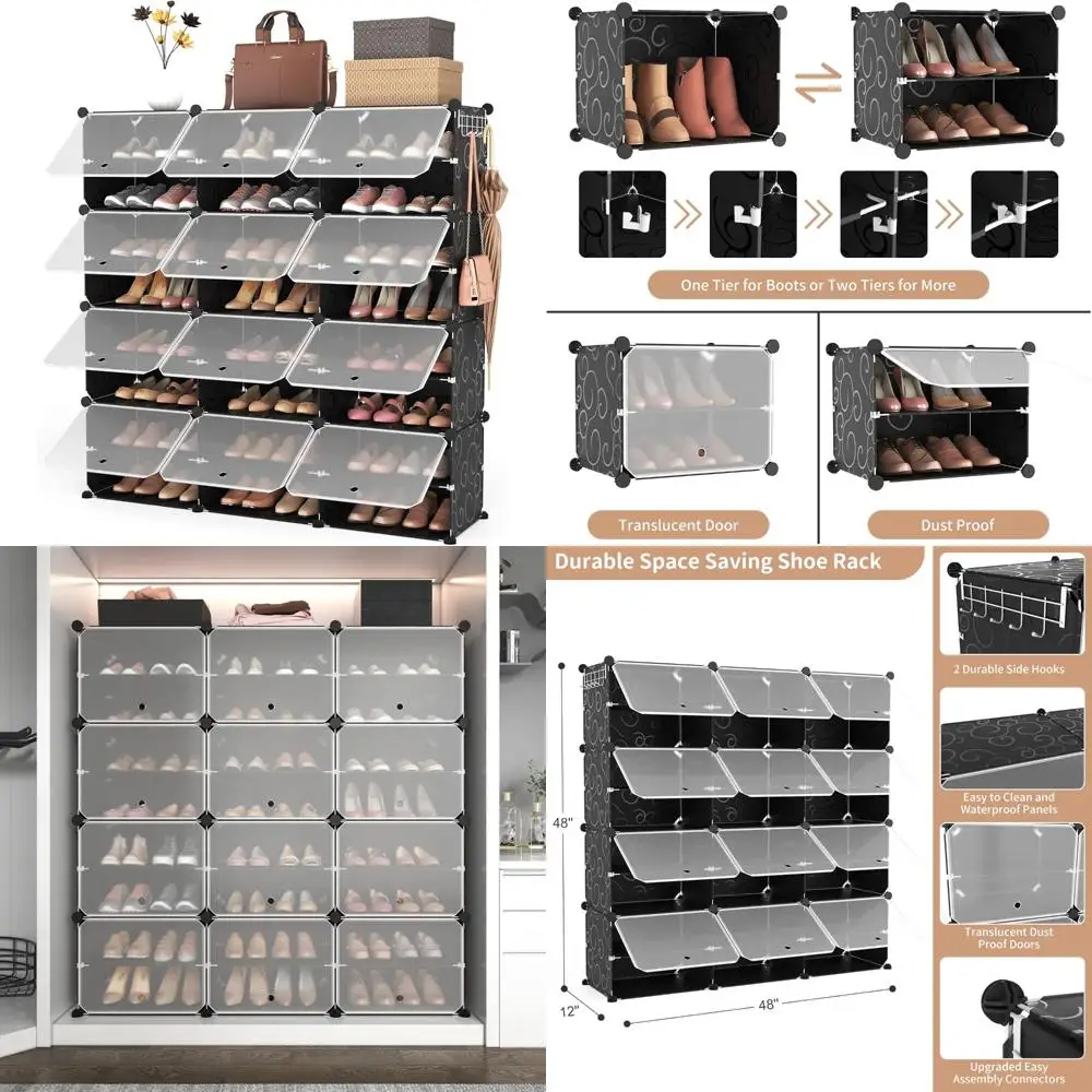 خزانة أحذية محمولة من 8 طبقات من ROJASOP - منظم أحذية مكون من 48 زوجًا مع تصميم قابل للتوسيع وقابل للتكديس وموفر للمساحة