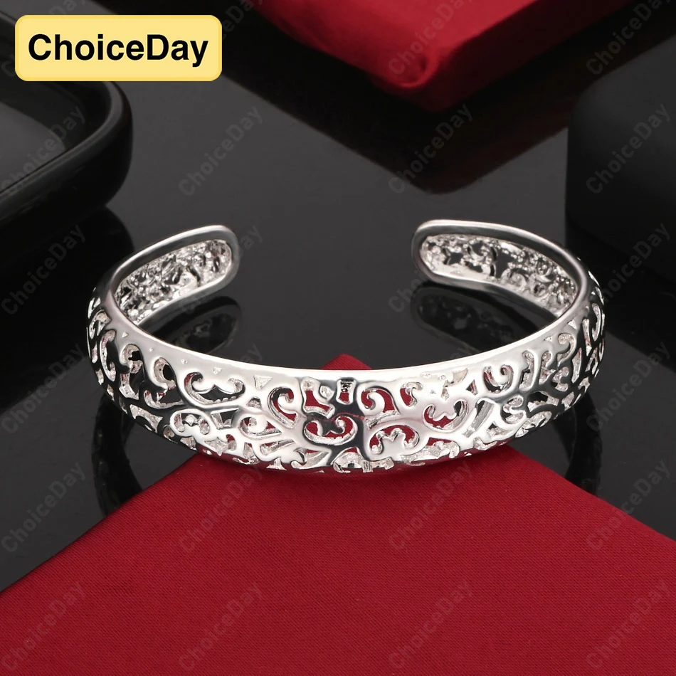 

ChoiceDay 925 Sterling Silver Exquisite Pattern Hollow Bracelet Women Wedding Party Gift Jewelry Accessories