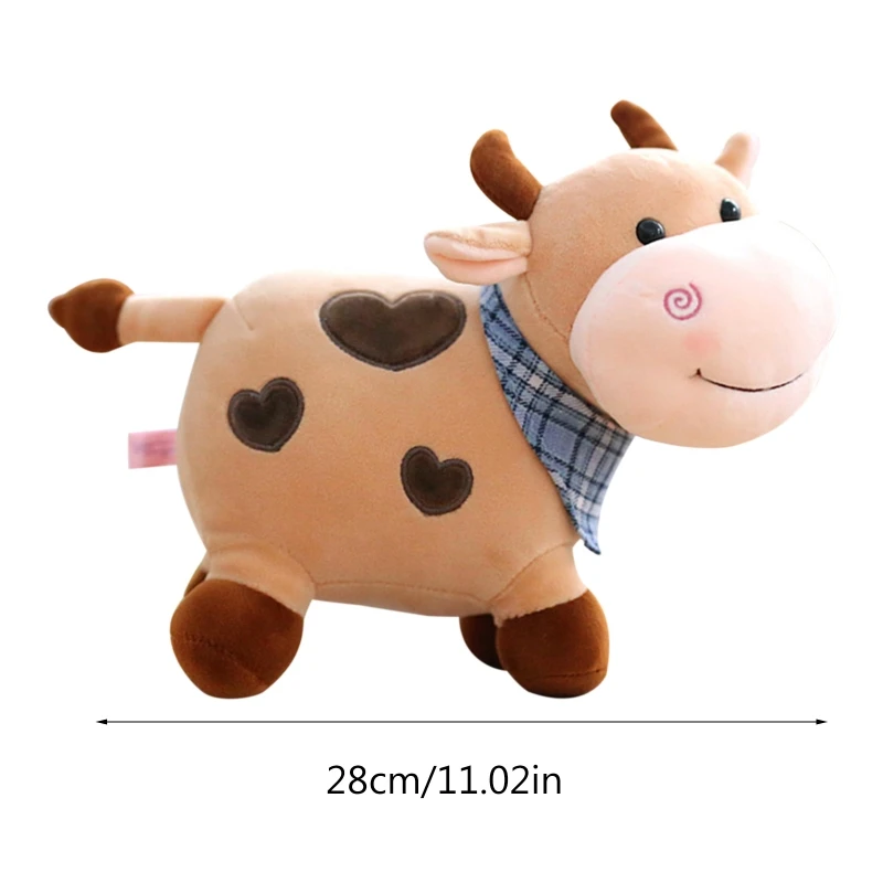 1Pc Fluffy Cow Plush Stuffed Mascot Toy Cuddle Pillow Plush Doll Baby Soothing Toy Non-Deform Ornament Gear Store Toy 11inch