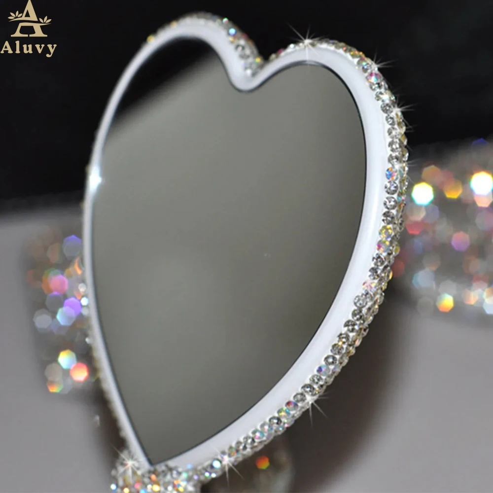 Diamond Eyelash Extension Handheld Makeup Mirror Heart Shape Makeup Vanity Mirror with Handle Hand Mirror Makeup Mirrors