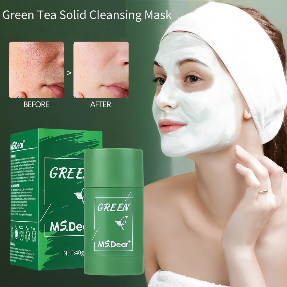 200g Green Tea Solid Cleaning Mask Deep Moisturizing Hydrating Whitening Oil Control Acne Pore Blackhead Remover Face Mask Stick