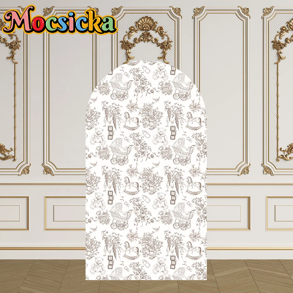 Mocsicka 2-Sided Arch Cover Flower Stroller Bear Toys Decoration Backdrop Baby Shower Arch Wall Children 1st Birthday Party Prom