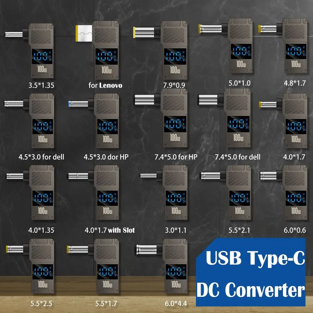 Display digitale Convertitore da USB-C a CC Ricarica rapida Adattatore da tipo C a CC PD 100 W Intelligente universale per Lenovo/HP/Dell