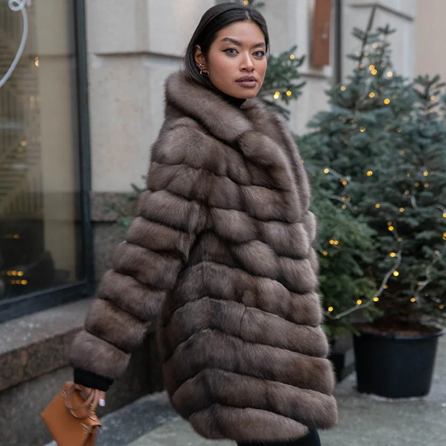 

Winter Real Fur Coat Women's Fur Coat Turndown Collar Natural Fox Fur Jackets Luxury High Quality New Arrivals